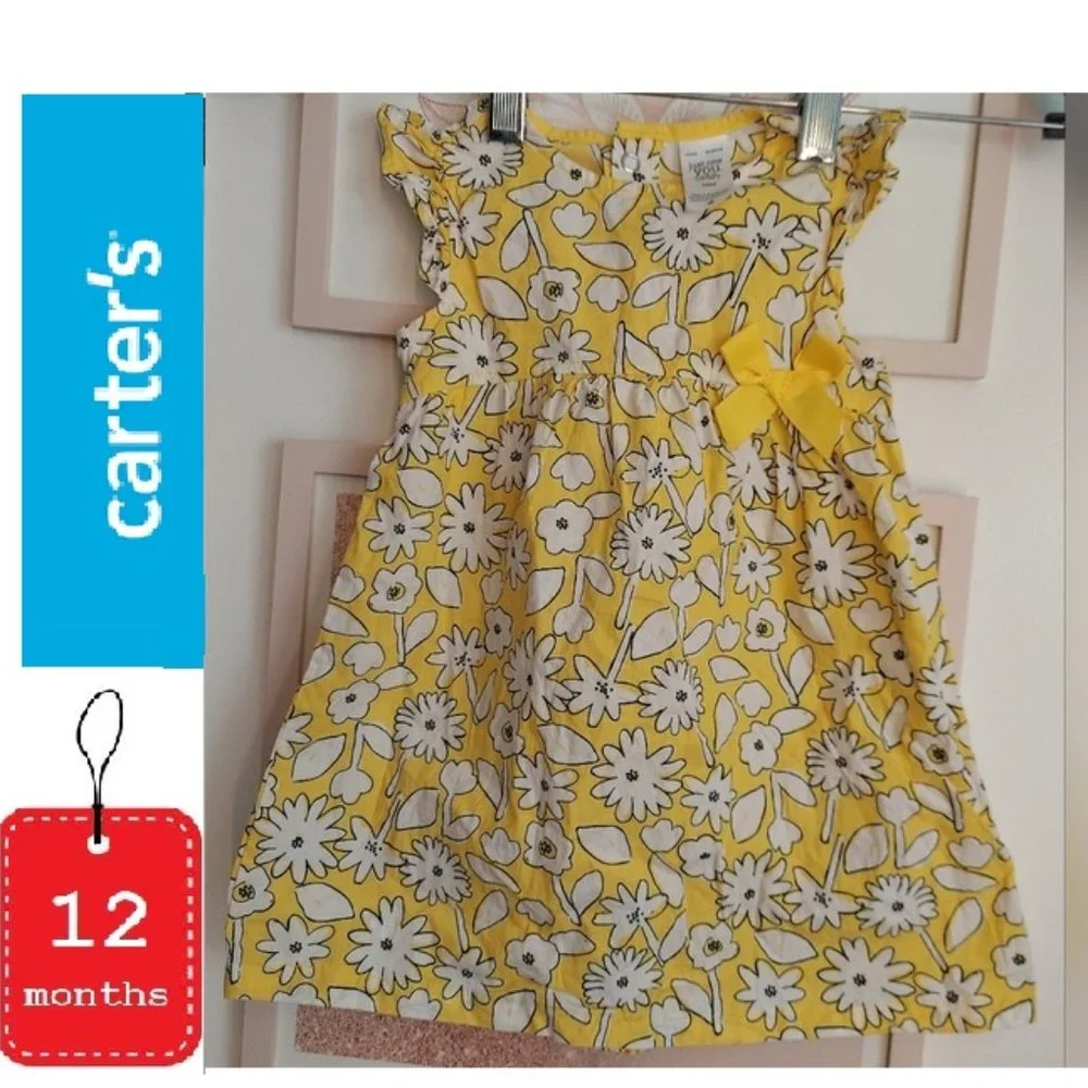 🎁 10/$25  Yellow floral dress,  12 months,  Carter's